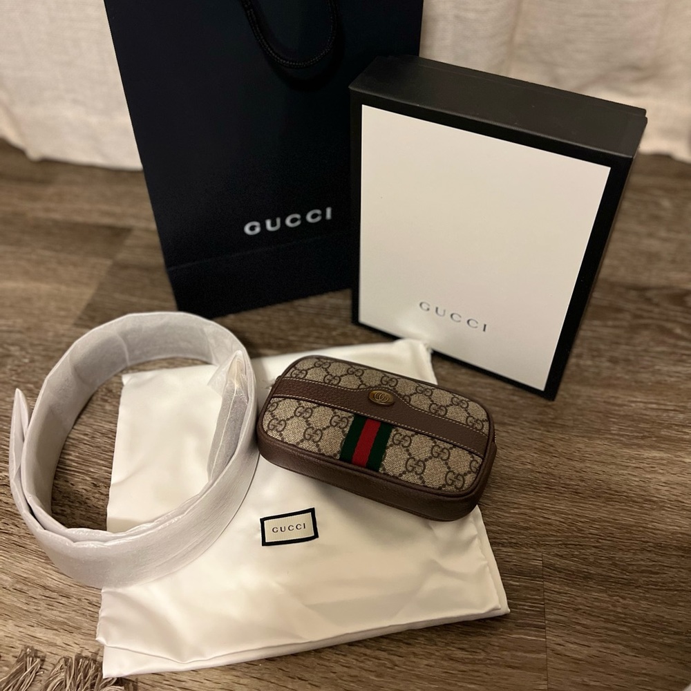 Brand new Gucci GG Supreme Monogram Ophidia Belt bag 95 38 Dark Brown